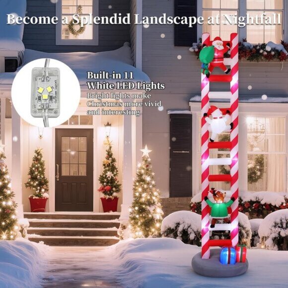 ⚡9.8FT Christmas Inflatables Ladder Built-in LED Light Yard Outdoor Decorations - Picture 3 of 13